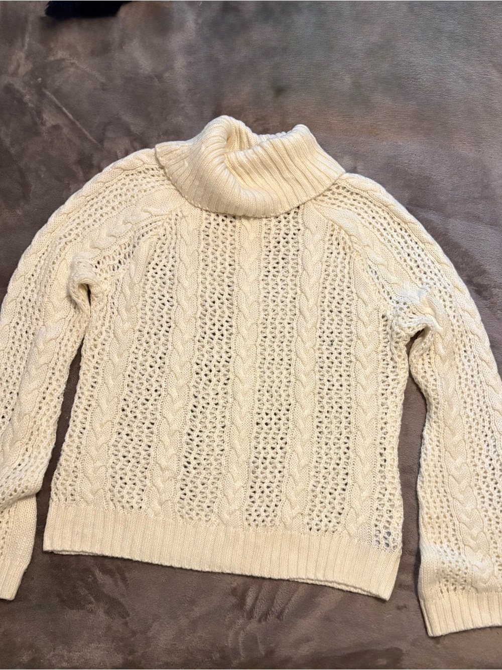 Marled Cream Cable Knit Cowl Neck Sweater